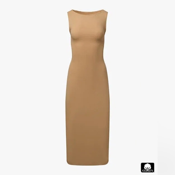 WEWOREWHAT Boat Neck Midi Dress In Beige - Picture 1 of 3